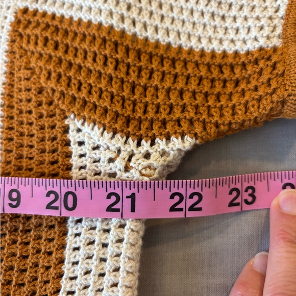 Dandy Del Mar Crochet Knit Polo Shirt Ochre Cream Stripe Cotton Resort Large - Picture 7 of 8